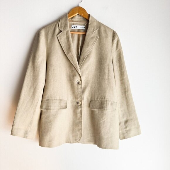 Zara Classic Beige 100% Linen Blazer Menswear Style M - Picture 2 of 6